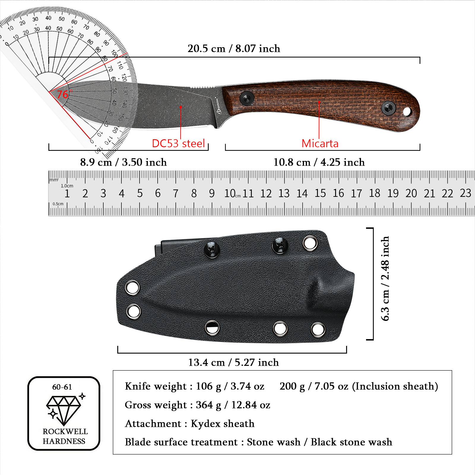 SDOKEDC Knives DC53 Steel EDC  - огляд і ціна Bushcraft Knife Fixed
