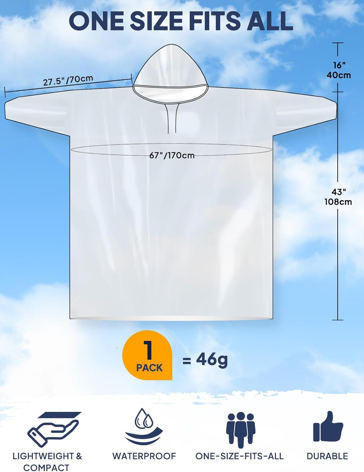 Disposable Rain Poncho for Adu - огляд і ціна Emergency Poncho Rain