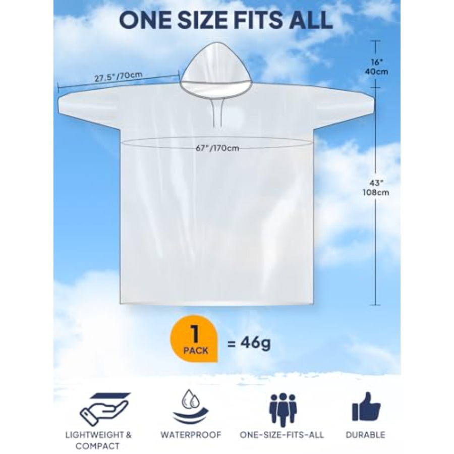 ANYOO Disposable Rain Poncho f - огляд і ціна Emergency Poncho Rain